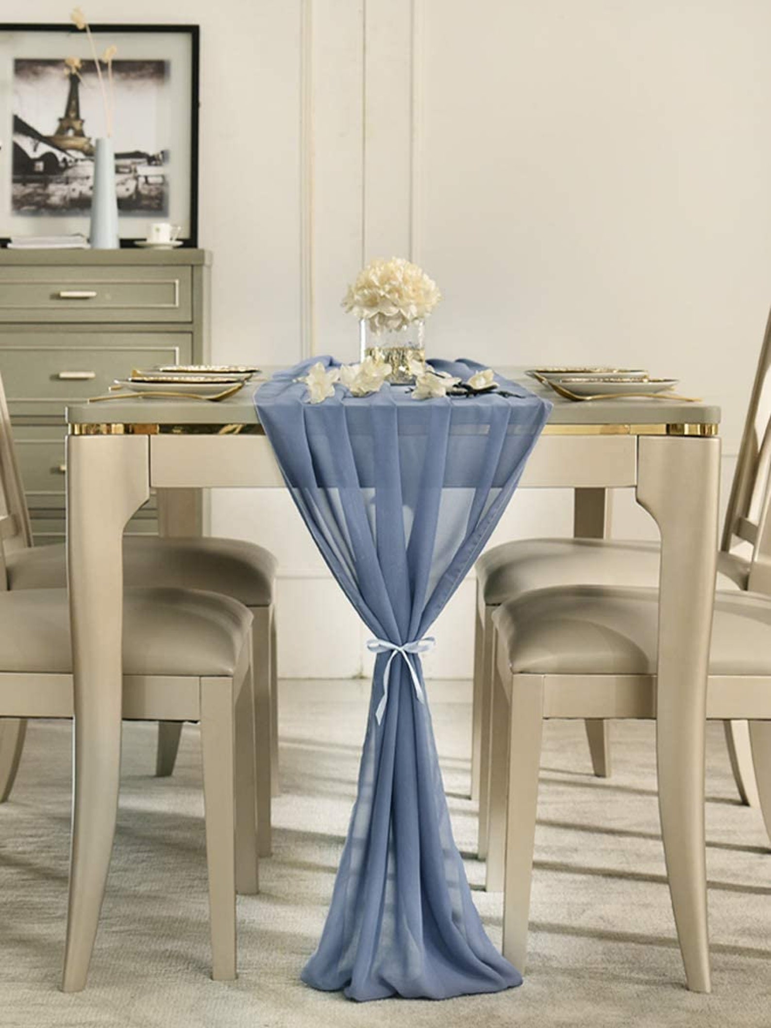 10pcs Dusty Blue Chiffon Table Runner 10Ft Sheer Wedding Etsy