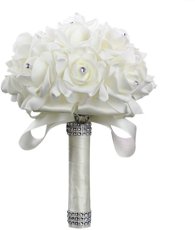 Wedding Bouquet Crystal Pearl Silk Roses Bridal Bridesmaid | Etsy