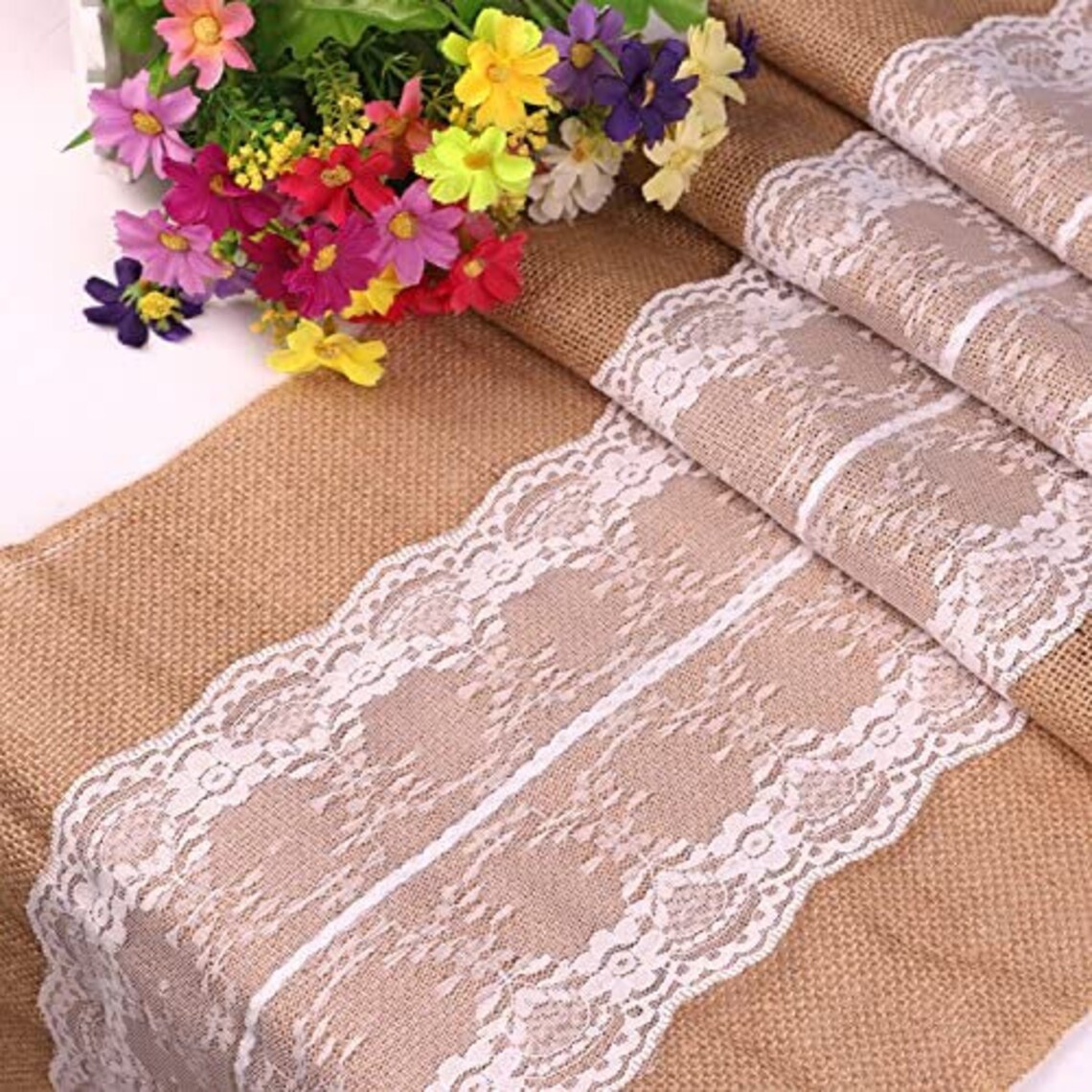 Rustic Burlap Lace Hessian Table Runner Jute Country Outdoor Etsy