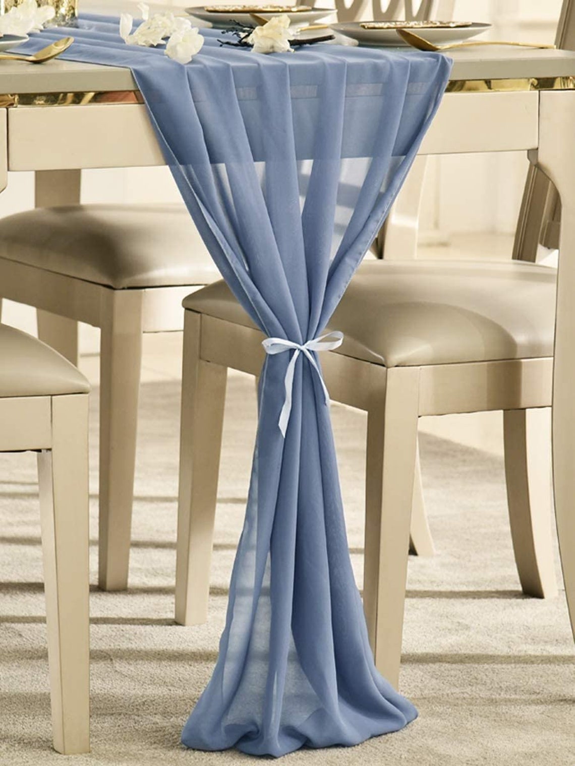 10pcs Dusty Blue Chiffon Table Runner 10Ft Sheer Wedding Etsy