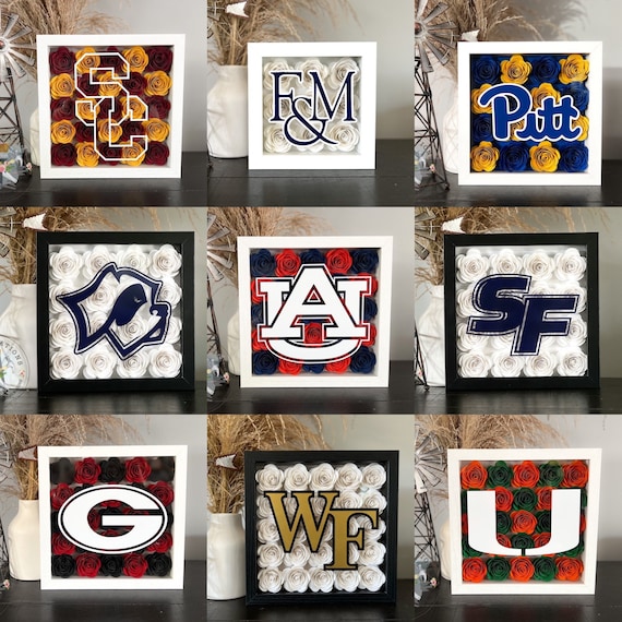 Flower Shadow Box - College Logo - Graduation Gifts - College Acceptance, High School Graduation, Decision Day Gift - College Commitment