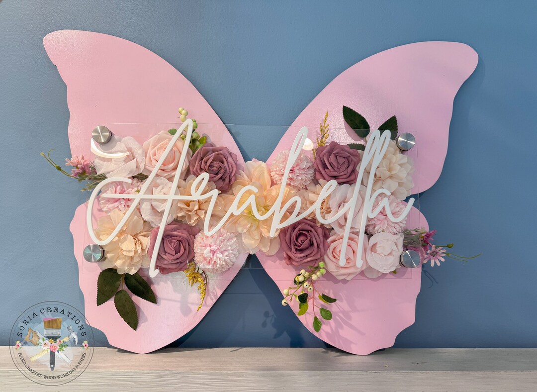 Butterfly Floral Nursery Name Sign: Acrylic Kids Room Decor - Etsy
