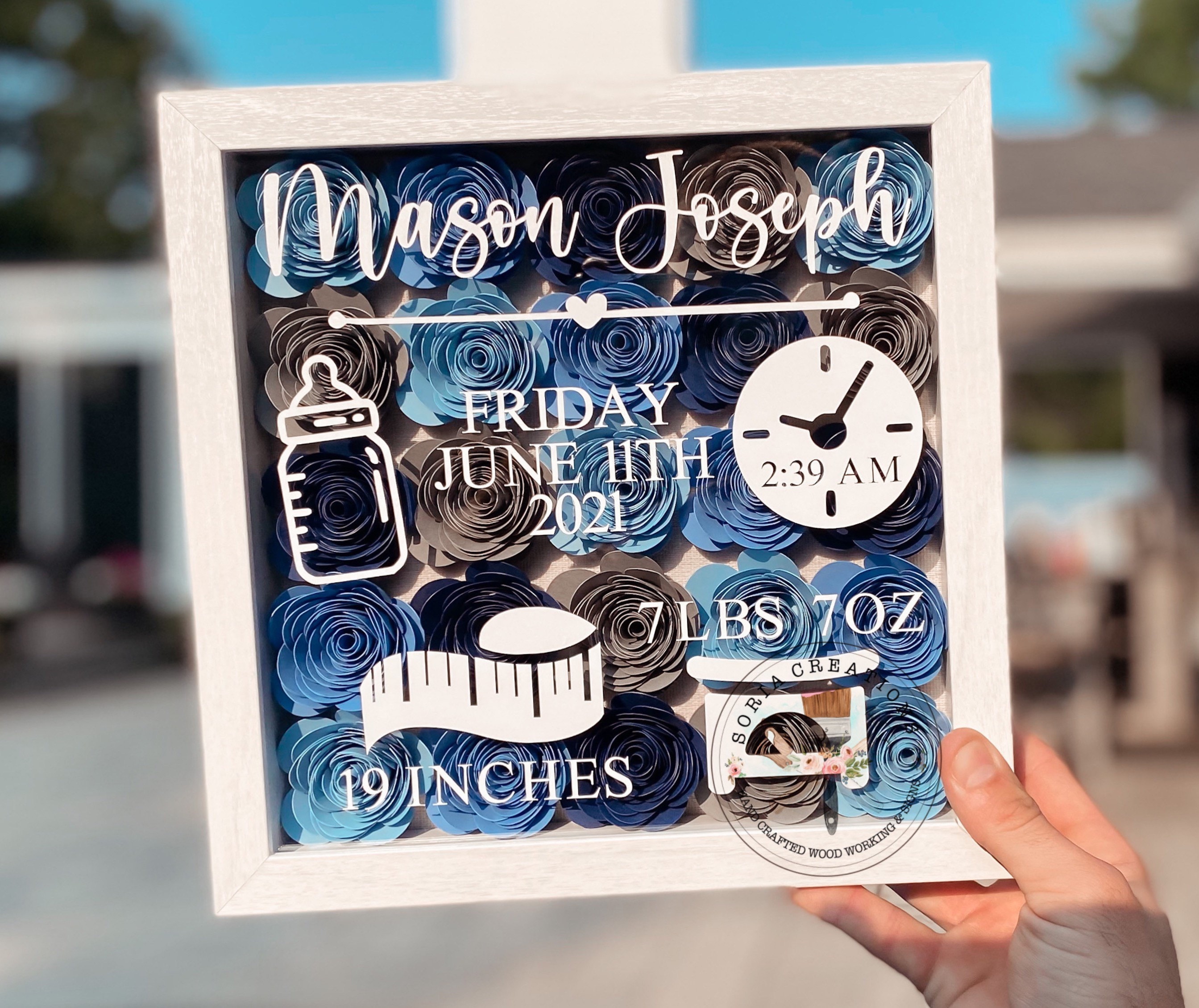 Birth Announcement Sign Flower Shadow Box Newborns Gift Etsy