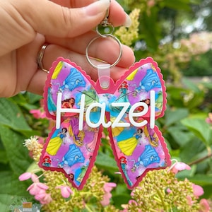 Princess Bow Bag Tags - Personalized Acrylic Name Bag Tag - Back to School Bag Tag - School Bag Tag - Tags for Girls - Keychains for Bags