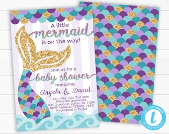Mermaid Baby Shower Invitation, Mermaid Invitation, Mermaid Invite, Mermaid Baby Sprinkle Invitation, Mermaid Tail Invitation #1034