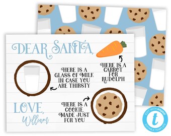 Cookies en melk voor Santa Placemat, Dear Santa Place Mat, Cookies voor Santa, Santa Treats, Afdrukbare bewerkbare sjabloon #1030