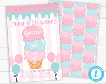 Ice Cream Birthday Invitation, Ice Cream Party Invitation, Ice Cream Invite, Snow Cone Invitation, Summer Birthday Invitation #1036