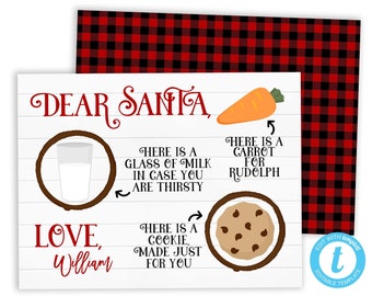 Cookies en melk voor Santa Placemat, Dear Santa Place Mat, Cookies voor Santa, Santa Treats, Afdrukbare bewerkbare sjabloon #1030