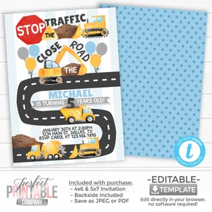 Zaproszenie na urodziny z okazji budowy, Zaproszenie na budowę, Zaproszenie na wywrotkę, Zaproszenie na koparkę, Zaproszenie na transport #1071