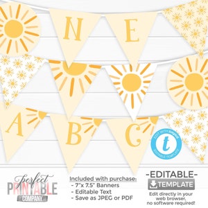 Sunshine Happy Birthday Banner, ONE 1st Birthday Banner, You Are My Sunshine Decorations, Sun Birthday Party Decorations #1089