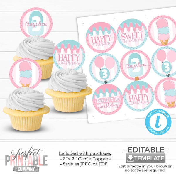 Ice Cream Cupcake Toppers, Ice Cream Cake Topper, Ice Cream Birthday Party Decorations, Ice Cream Birthday Party Theme, Popsicle #1036