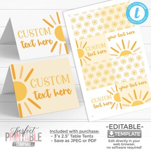 Tendas de mesa You Are My Sunshine, cartões de lugar de verão, etiquetas de comida solar, decorações de festa de aniversário, decorações de chá de bebê #1089