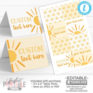 You Are My Sunshine Table Tents, Summer Place Cards, Sun Food Labels, Birthday Party Decorations, Baby Shower Decorations #1089