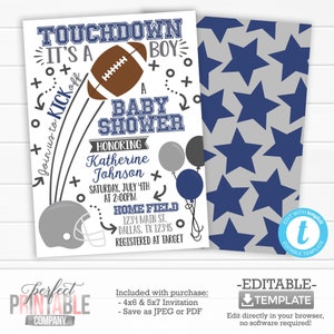 Football Baby Shower Invitation, Football Invite, Football Baby Sprinkle, Navy Blue and Gray, Sports Invitation, Editable Template #993
