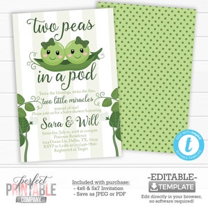 Two Peas in a Pod Baby Shower Invitation, Pea Pod Invitation, Twin Girls Baby Shower Invitation, Sweet Pea Invitation, Pea Pod Invite #752
