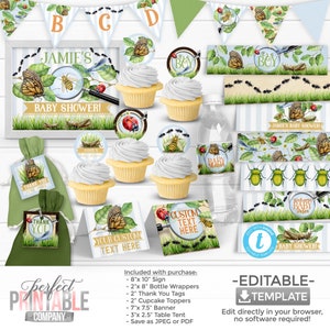 Decoraciones de baby shower de insectos, etiqueta de botella de agua, pancarta, tienda de campaña, adornos para cupcakes, letrero de bienvenida, etiqueta de agradecimiento #1026