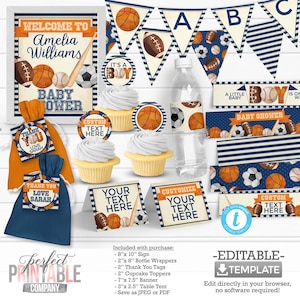 Sports Baby Shower Decorations, Sports Baby Shower Package Bundle, Sports Baby Shower Kit, Sports Baby Shower Decor #947