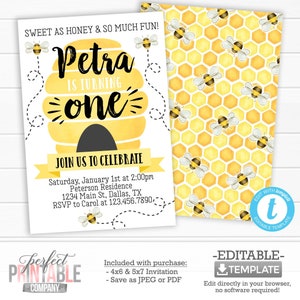 Honey Bee Birthday Invitation, Bee Invitation, Bee Invite, Bee Party Theme, Bumble Bee Birthday Invitation, Editable Template #1009