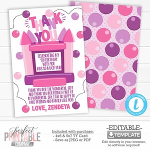 Bounce House Dankeskarte, Bounce House Thank You Note, Bounce House Geburtstag Dankeskarte, Moon Bounce, Jump Party, Pink Girl #999