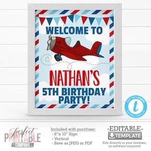 Vintage Airplane Welcome Sign, Airplane Happy Birthday Sign, Plane Welcome Sign, Airplane Birthday Party Decorations #831