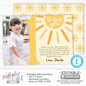 Nuestra pequeña tarjeta de agradecimiento Sunshine, nota de agradecimiento de verano, carta de agradecimiento de verano, tarjeta de agradecimiento de foto de sol, plantilla editable #1089
