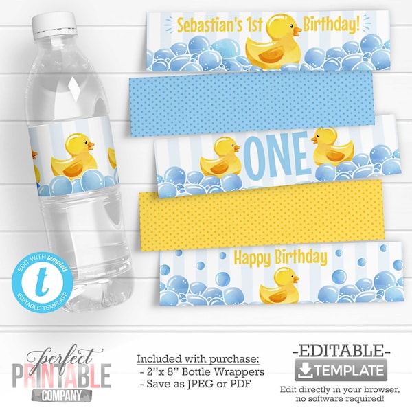 Rubber Duck Water Bottle Labels, Rubber Duck Water Bottle Wrappers, Rubber Duck Birthday Party Decorations, Rubber Ducky Bottle Label #801