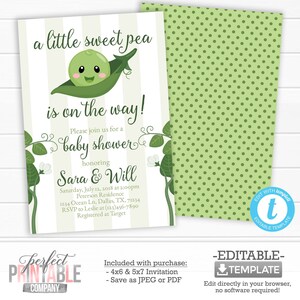 Sweet Pea Baby Shower Invitation, Sweet Pea Invite, Boy Sweet Pea Invitation, Two Peas in a Pod, Twin Baby Shower, Editable Template #752
