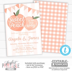 Sweet Peach Baby Shower Invitation, Georgia Peach Baby Shower Invitation, Peach Invite, Peach Decorations, Little Peach is on the Way #1011