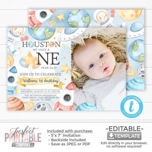 Outer Space 1st Birthday Invitation, Solar System ONE Birthday Invitation, Planet Birthday Party Invite, Astronaut Photo Invitation #1090