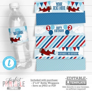 Airplane Water Bottle Labels, Plane Water Bottle Wrappers, Airplane Birthday Party Decorations, Airplane DIY Decorations #831
