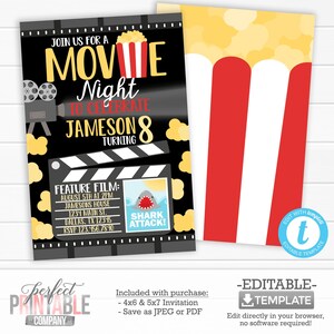 Movie Night Birthday Invitation, Movie Night Invite, Backyard Movie Night Invitation, Movie Ticket, Printable Editable Template #996