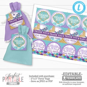 Mermaid Thank You Tags, Mermaid Party Favors, Mermaid Birthday Party Decorations, Mermaid Baby Shower Decorations #1034