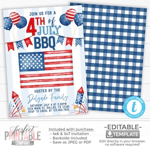 4th of July BBQ Party Invitation, 4th of July Invite, Independence Day Invitation, July 4th Decorations, 4th of July BBQ Block Party #1082
