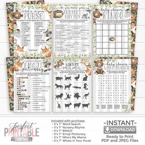 Woodland Animal Baby Shower Games Bundle, Forest Animal Baby Shower Games Package, Printable Baby Shower Game Pack, Instant Download #1086