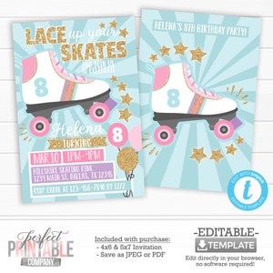 Roller Skate Birthday Invitation, Roller Skating Invite, Roller Skating Birthday Party Decorations, Editable Template #1024