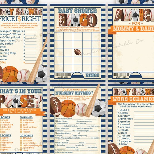 Sports Baby Shower Games 8 Printable Games Advice Card - Etsy