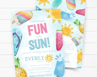 Summer Birthday Invitation, Popsicle Invite, Fun in the Sun Party, Tropical Pool Party Theme, Editable Template