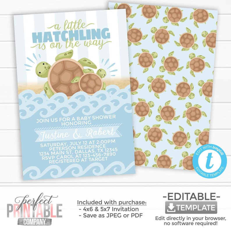 Sea Turtle Baby Shower Invitation Sea Turtle Invite Ocean Etsy
