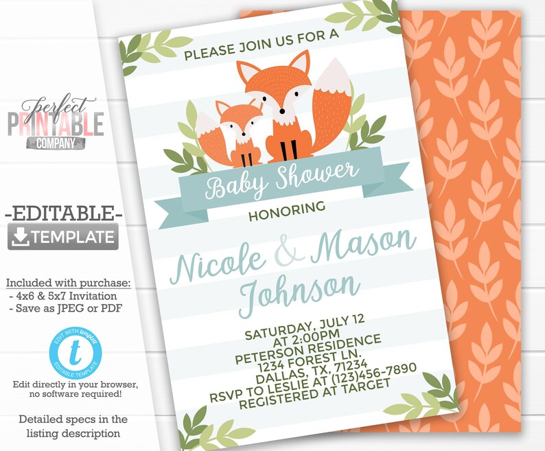 Fox Baby Shower Invitation Fox Baby Shower Invite Woodland Etsy Fox Baby Shower Invitation Fox Baby Shower Invite Woodland Etsy