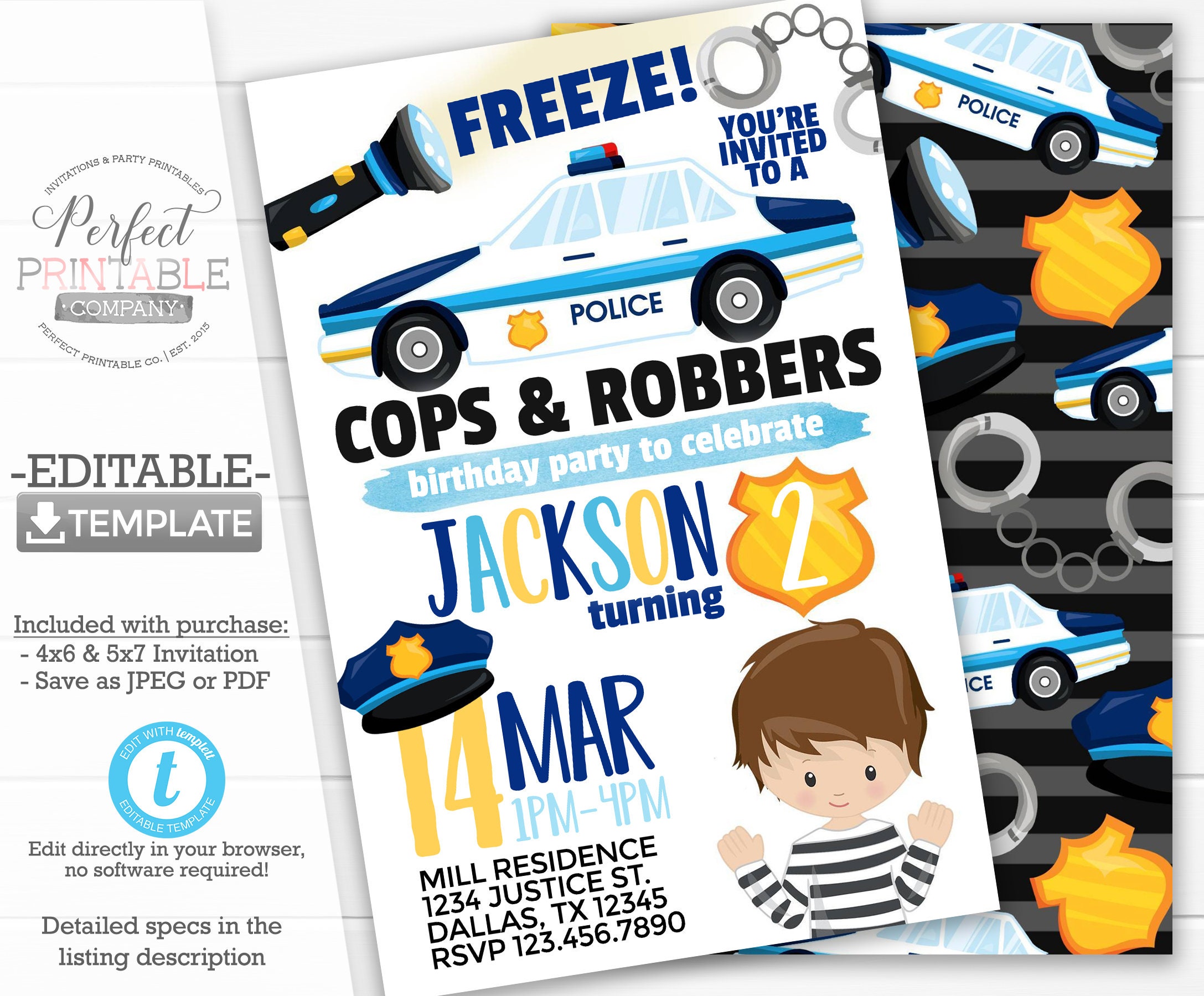 Cops And Robbers Birthday Party Invitation Cops And Robbers Etsy Ireland