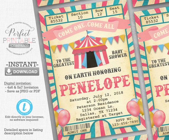 circus baby shower invitations