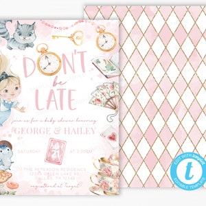 Alice in Wonderland Baby Shower Invitation, Cute Tea Party Baby Shower Invitation, Alice In Wonderland Invite, Editable Template #2103