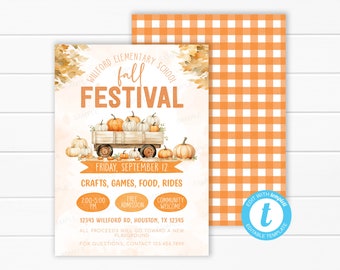 School Fall Festival Invitation - Church Fall Festival Flyer - Pumpkin Fall Fest Invite - Block Party Invitation - Editable Template #2109