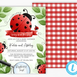 Cute Ladybug Baby Shower Invitation, Ladybug Invite, Spring Baby Shower Invitation, Girl Baby Shower Theme, Editable Template #2007
