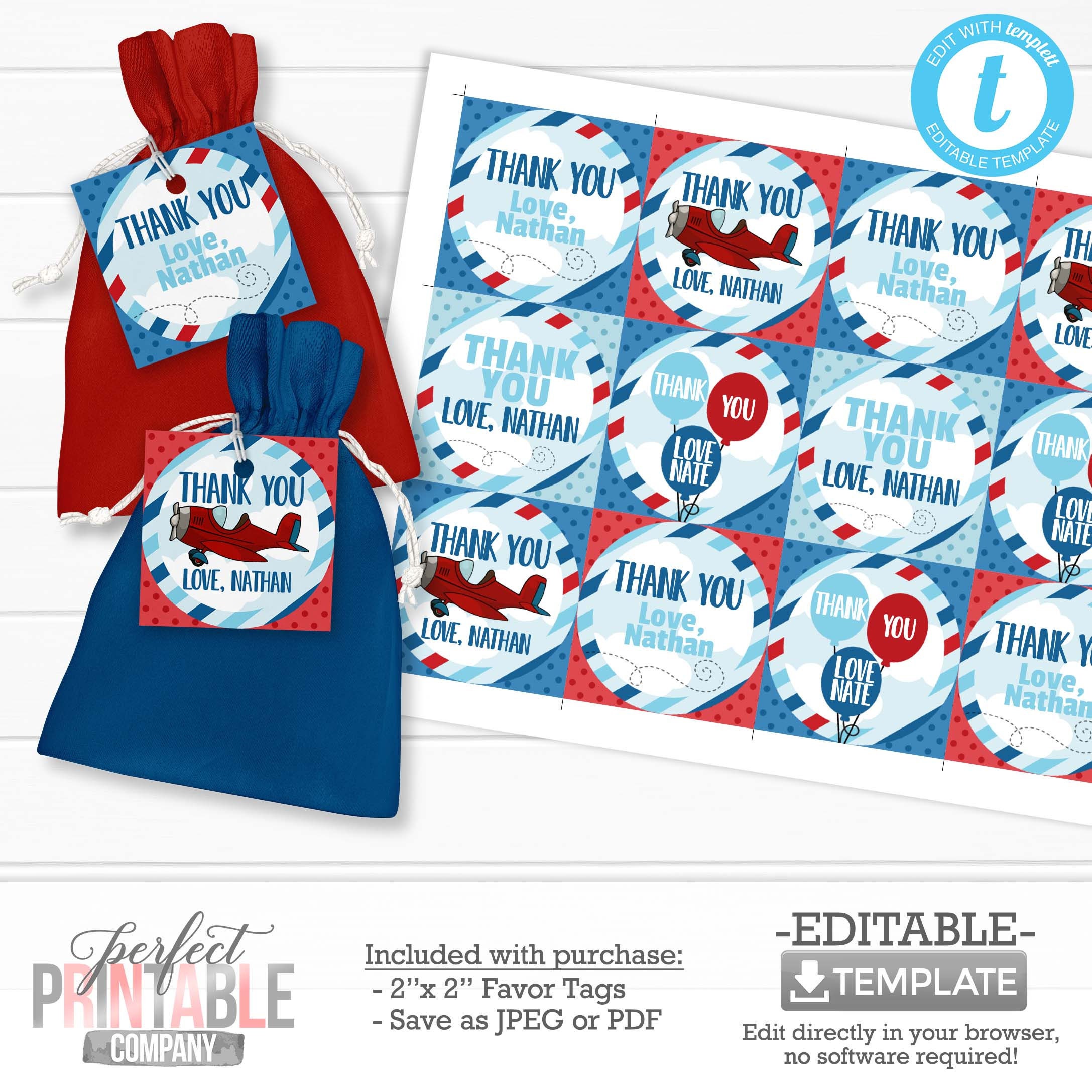 Vintage Airplane Thank You Tags Airplane Party Favors - Etsy