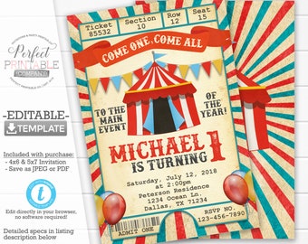 Carnival Invitation, Carnival Birthday Party Invitation, Carnival Invite, Circus Birthday Invitation, Circus Invite, Editable Templett #553