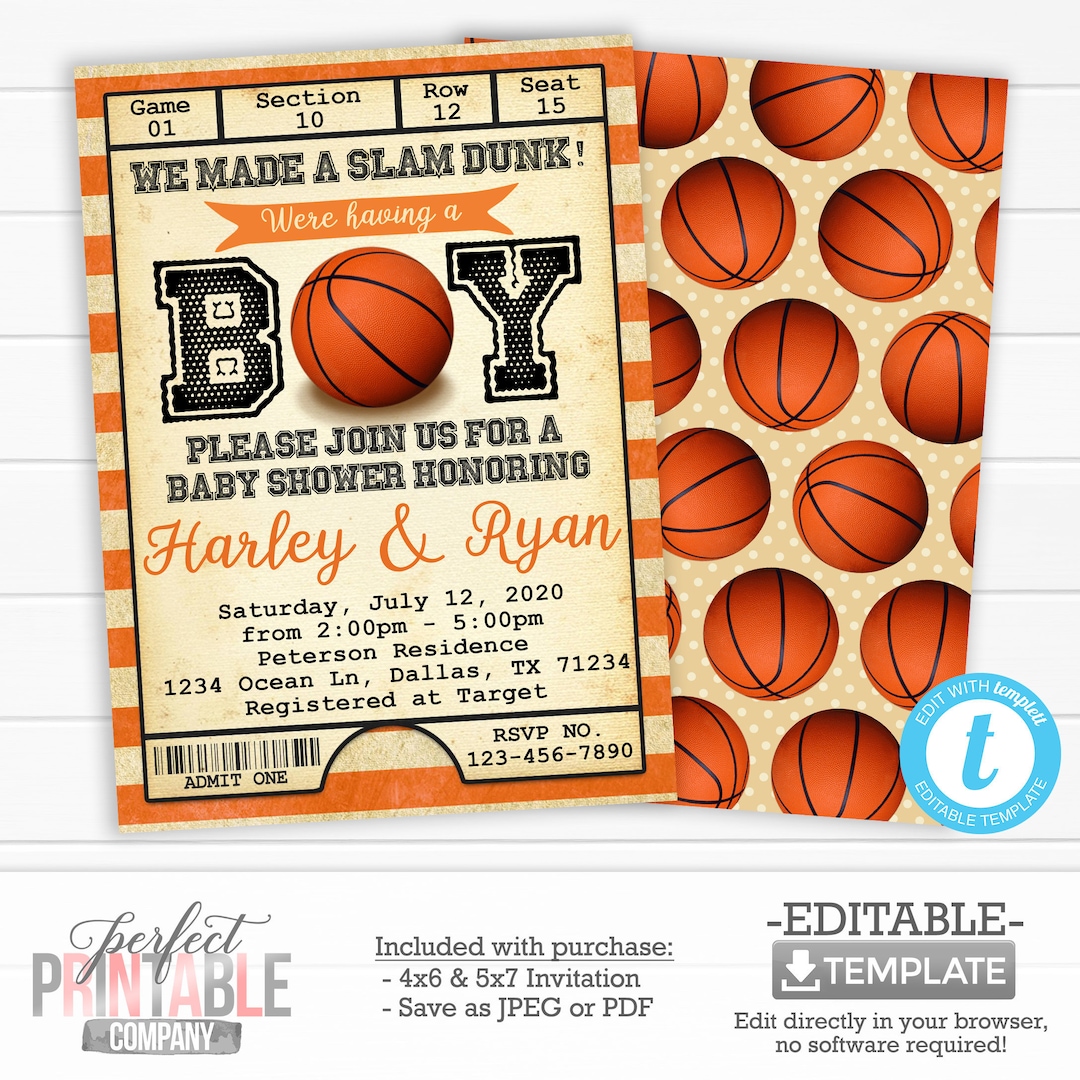 Basketball Baby Shower Invitation, Basketball Baby Shower Invite