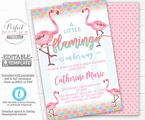 flamingo baby shower invitations