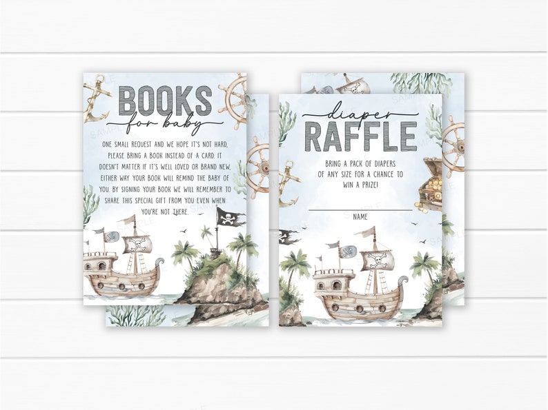 Treasure Chest Raffle Nautical Pirate Baby Shower Invitation Bundle, Ahoy Its a Boy Invite ...
