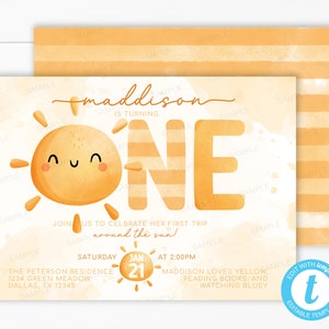 You are My Sunshine Birthday Party Invitation | Sun Invite | Summer turning ONE 1st Birthday Invitation | First Trip Around the Sun #2013